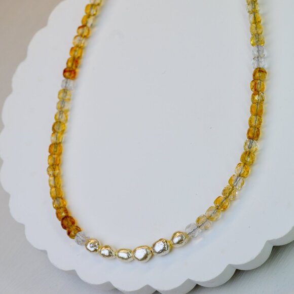 Natural Ombre Citrine & Keshi Pearl Necklace – 18.5-20” - Picture 7 of 8